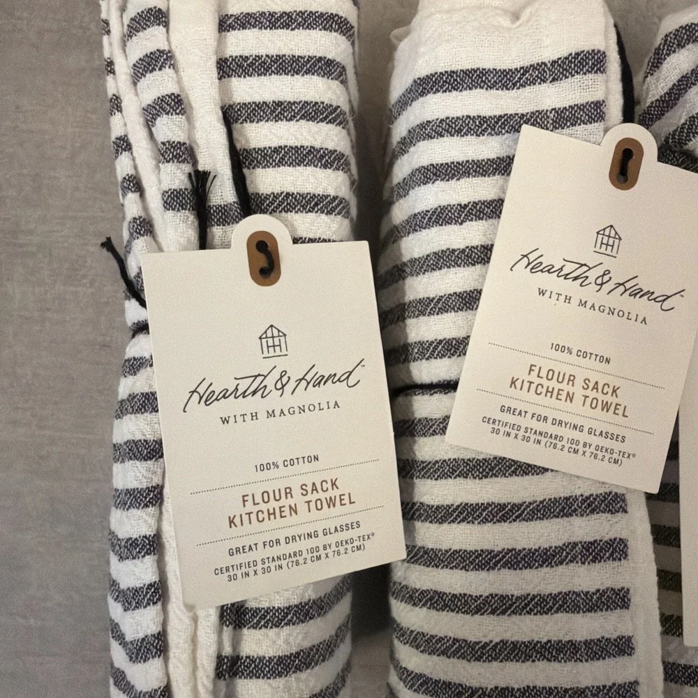 Magnolia Hearth Hand Kitchen Flour Sack Dish Towel Mini Stripe Charcoal Gray 3pc